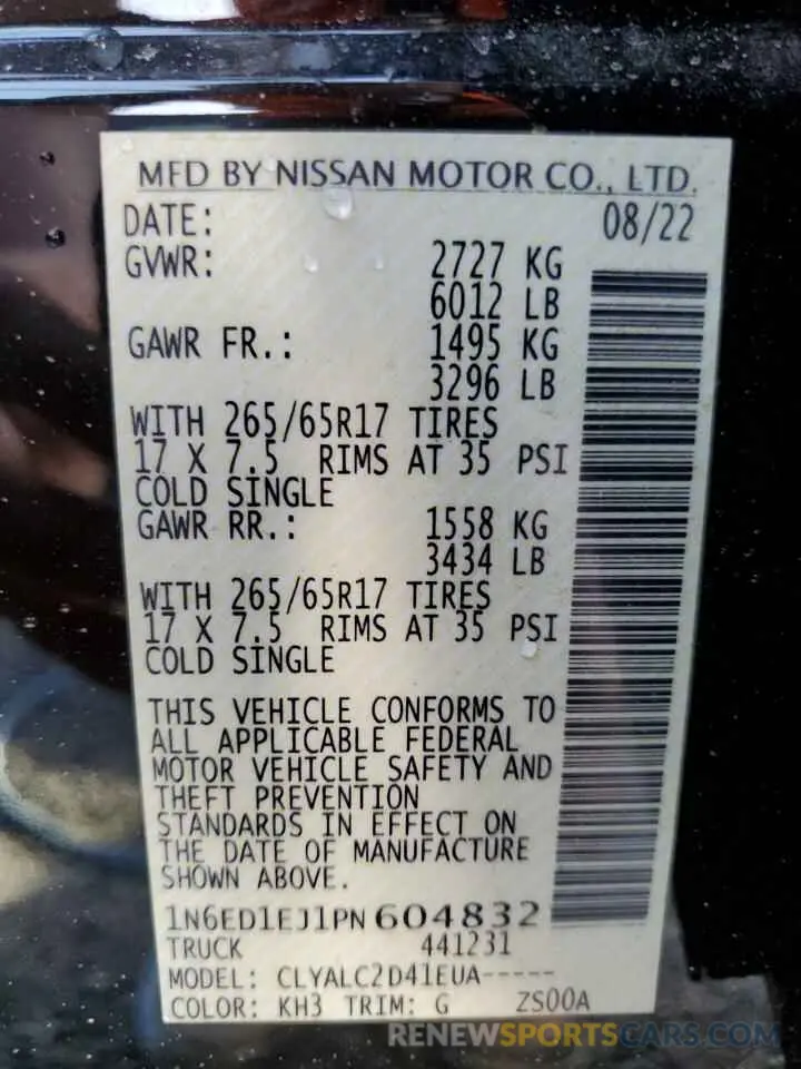 13 Фотография поврежденного автомобиля 1N6ED1EJ1PN604832 NISSAN FRONTIER 2023