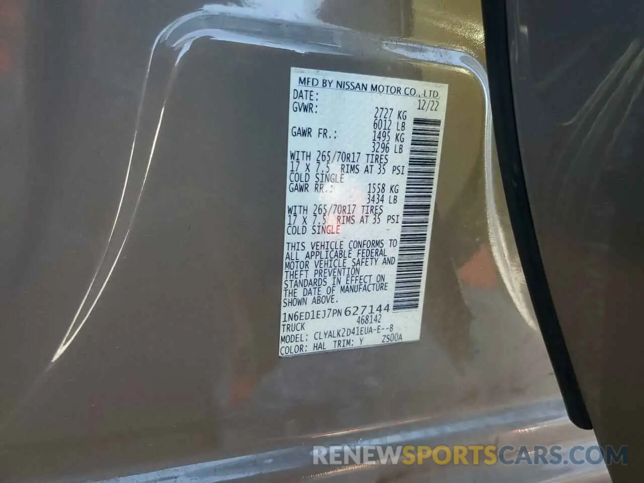 14 Photograph of a damaged car 1N6ED1EJ7PN627144 NISSAN FRONTIER 2023