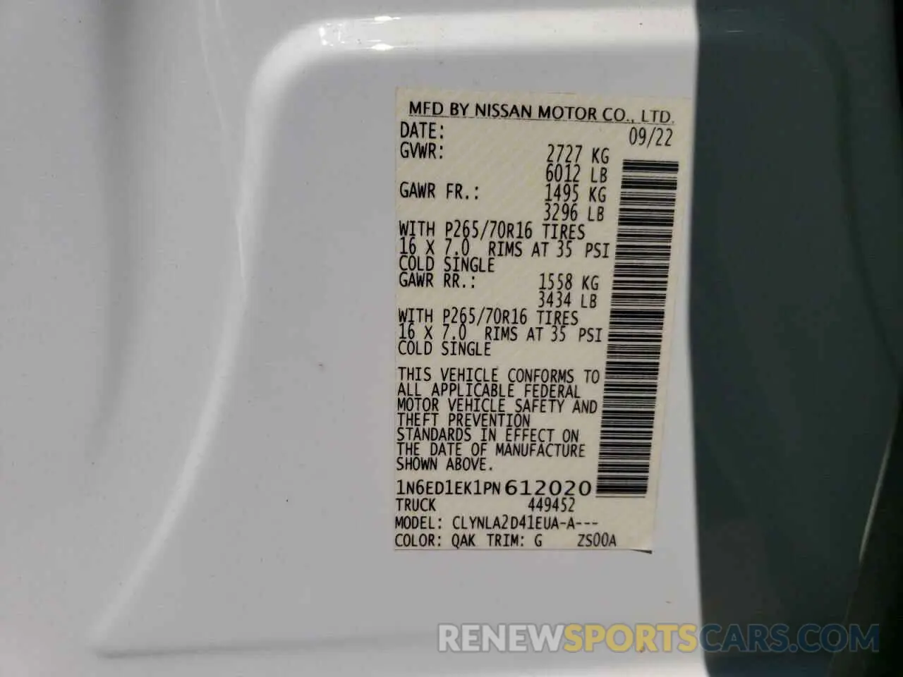 12 Photograph of a damaged car 1N6ED1EK1PN612020 NISSAN FRONTIER 2023