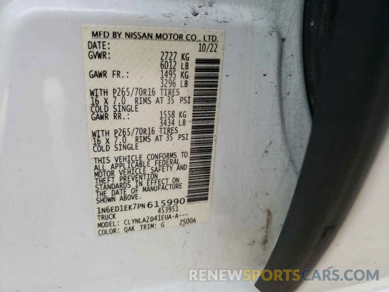 12 Photograph of a damaged car 1N6ED1EK7PN615990 NISSAN FRONTIER 2023