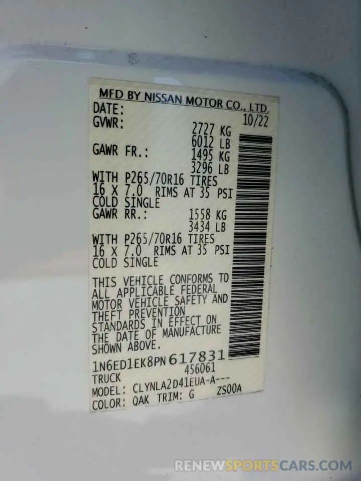 12 Фотография поврежденного автомобиля 1N6ED1EK8PN617831 NISSAN FRONTIER 2023