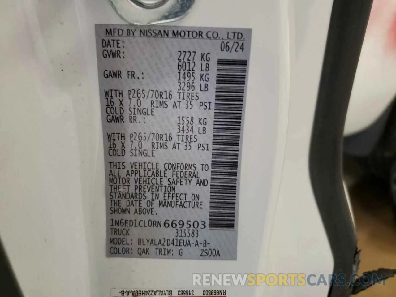 13 Photograph of a damaged car 1N6ED1CL0RN669503 NISSAN FRONTIER 2024