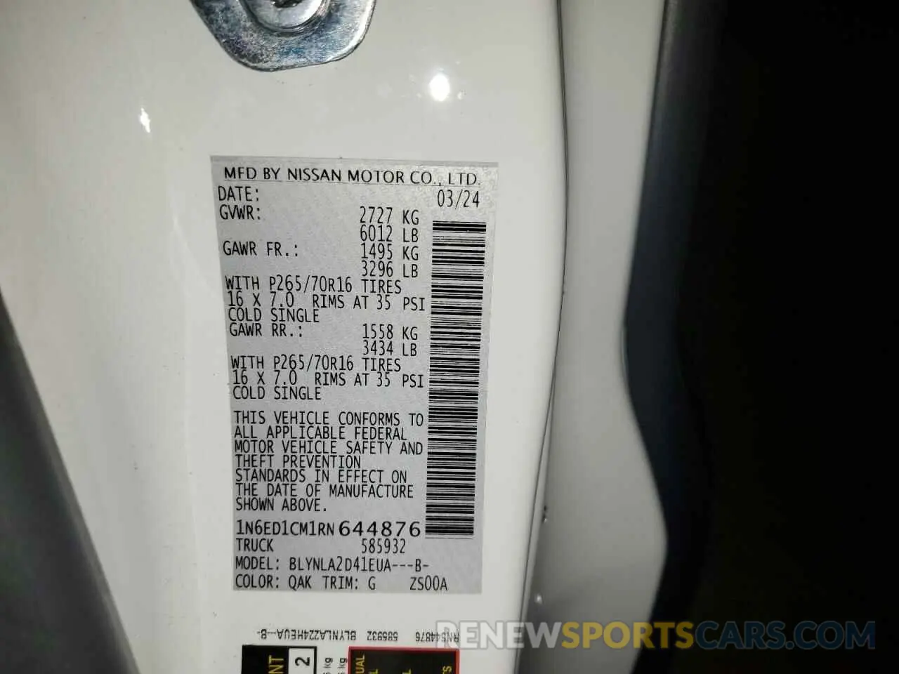 12 Photograph of a damaged car 1N6ED1CM1RN644876 NISSAN FRONTIER 2024