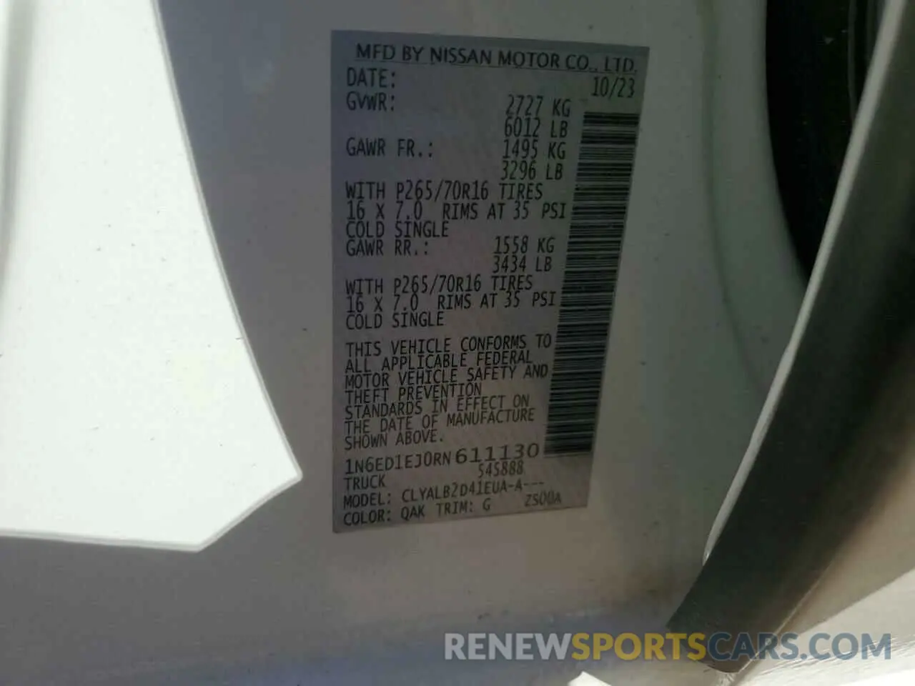 15 Photograph of a damaged car 1N6ED1EJ0RN611130 NISSAN FRONTIER 2024