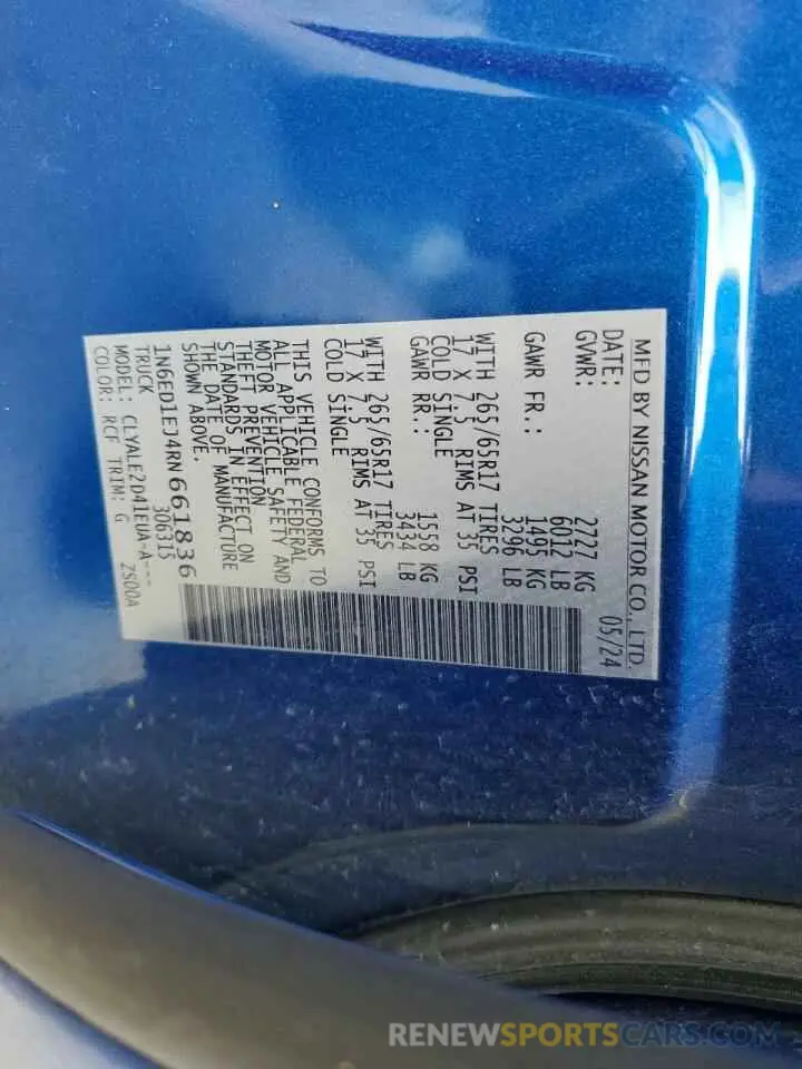 13 Photograph of a damaged car 1N6ED1EJ4RN661836 NISSAN FRONTIER 2024