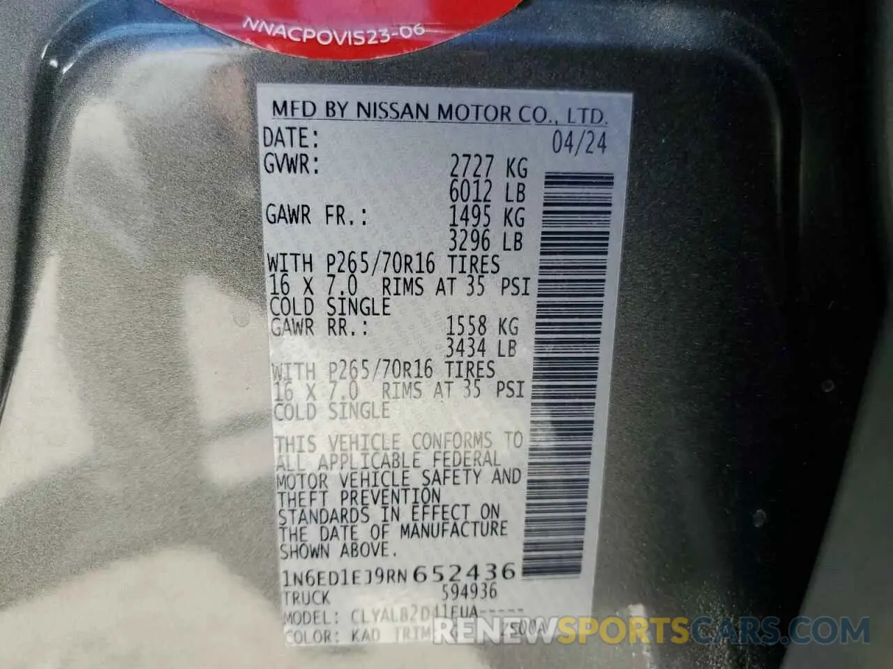 13 Фотография поврежденного автомобиля 1N6ED1EJ9RN652436 NISSAN FRONTIER 2024