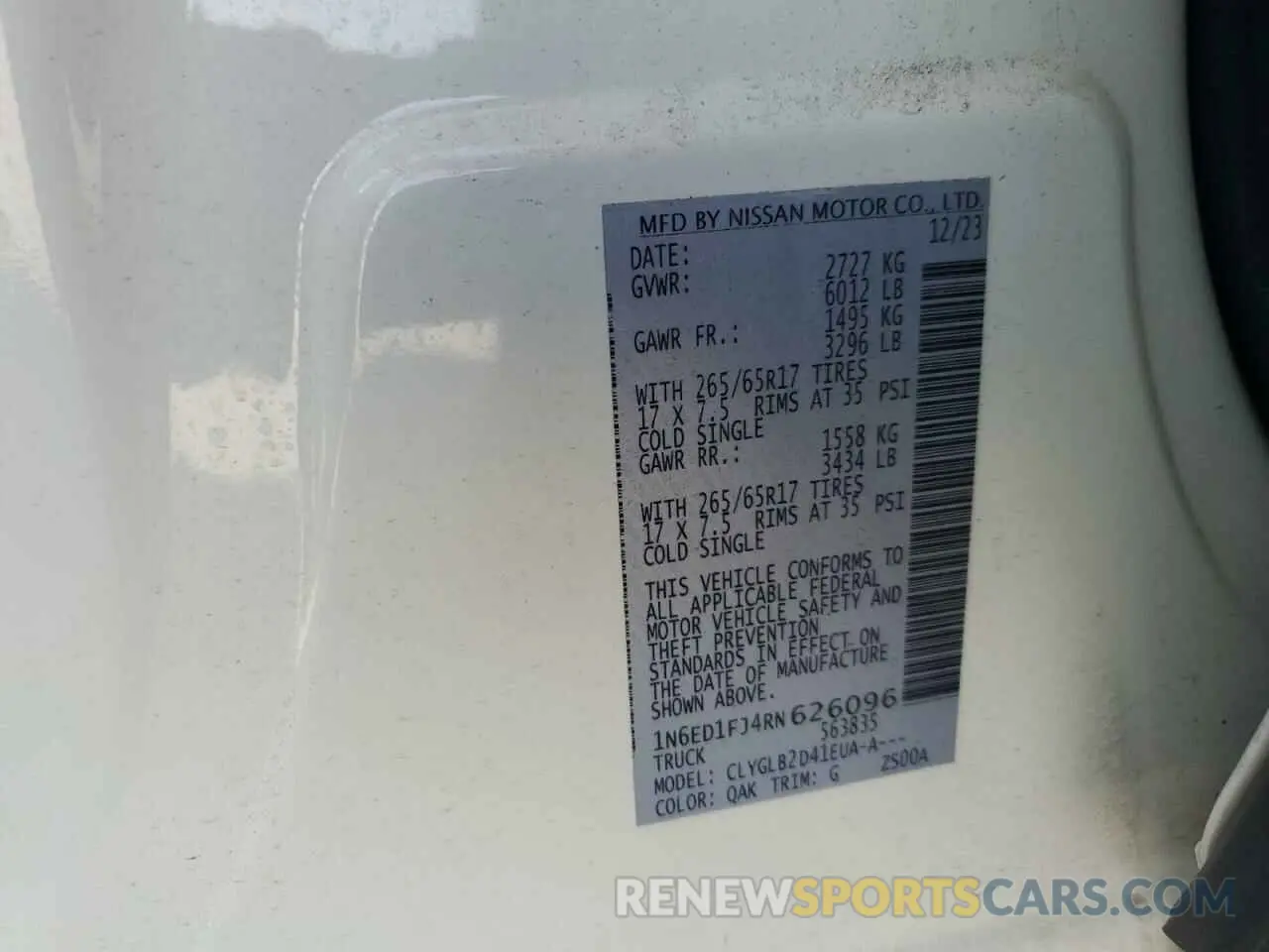 12 Photograph of a damaged car 1N6ED1FJ4RN626096 NISSAN FRONTIER 2024