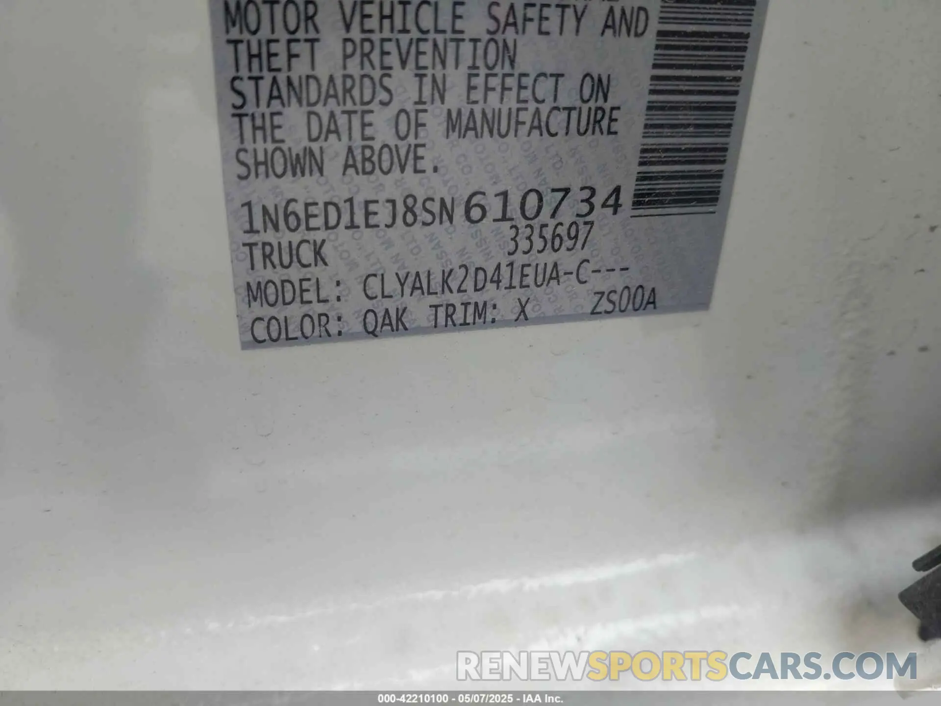 9 Фотография поврежденного автомобиля 1N6ED1EJ8SN610734 NISSAN FRONTIER 2025