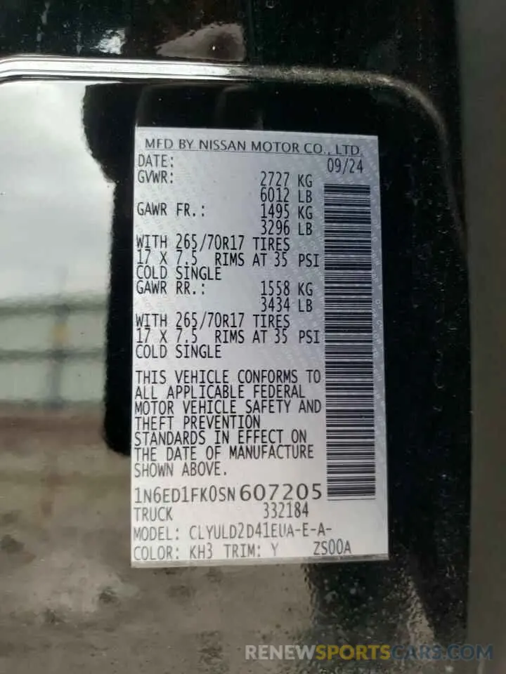 13 Фотография поврежденного автомобиля 1N6ED1FK0SN607205 NISSAN FRONTIER 2025