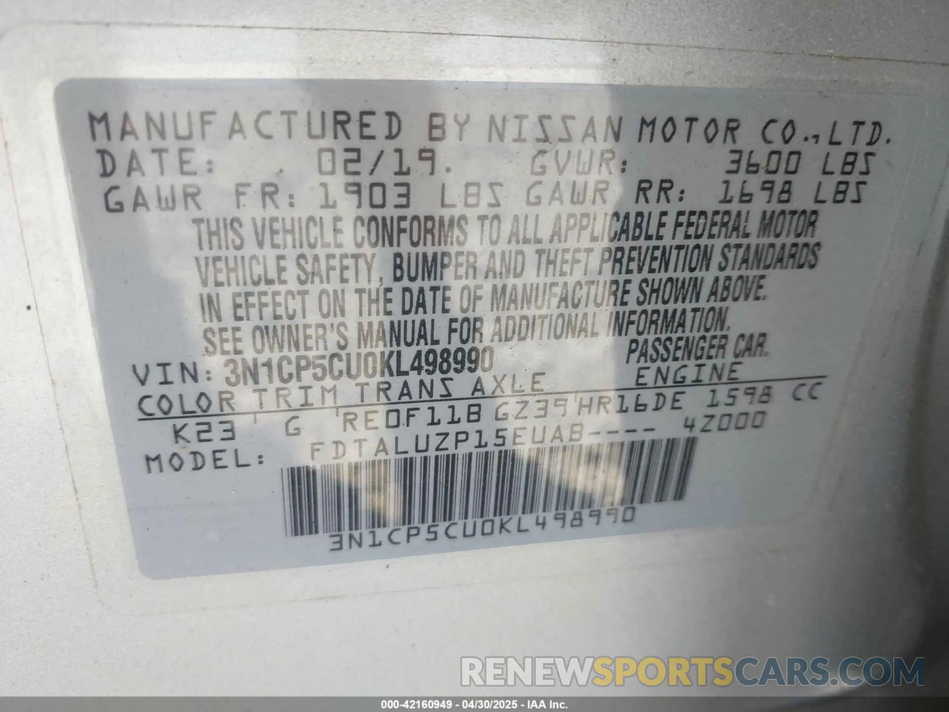 9 Фотография поврежденного автомобиля 3N1CP5CU0KL498990 NISSAN KICKS 2019