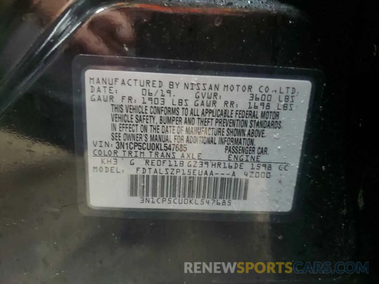 13 Фотография поврежденного автомобиля 3N1CP5CU0KL547685 NISSAN KICKS 2019