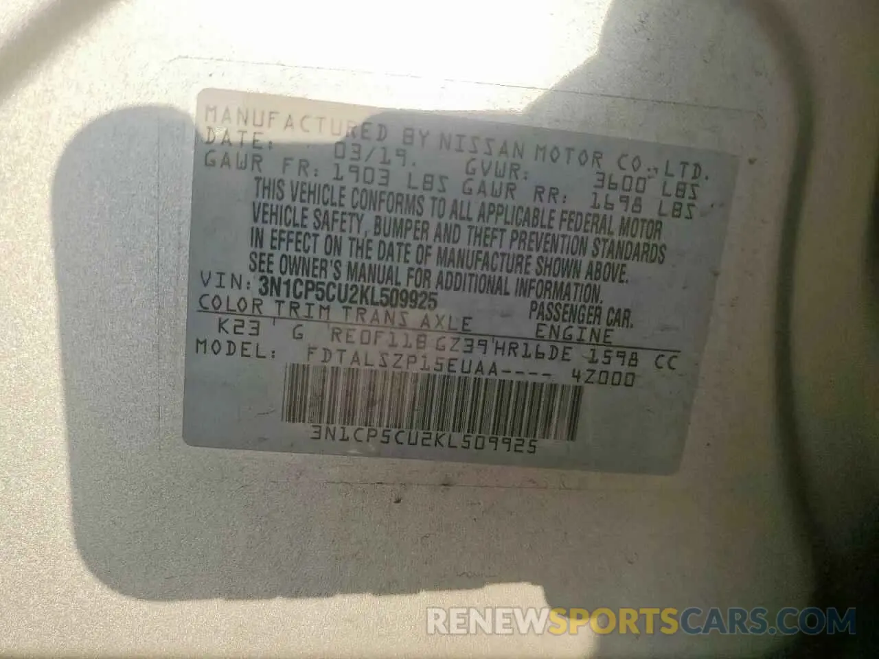 13 Photograph of a damaged car 3N1CP5CU2KL509925 NISSAN KICKS 2019