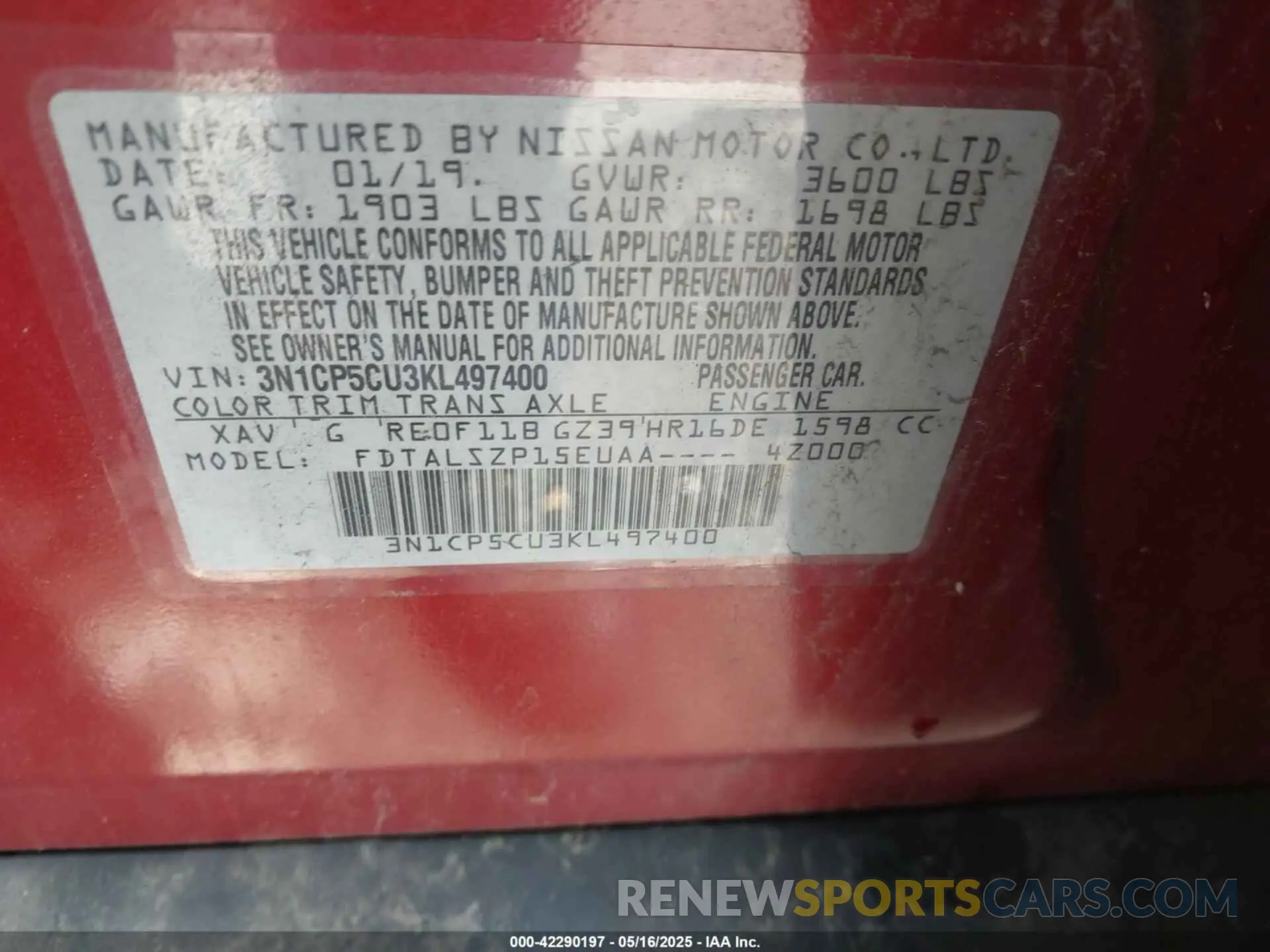 9 Фотография поврежденного автомобиля 3N1CP5CU3KL497400 NISSAN KICKS 2019