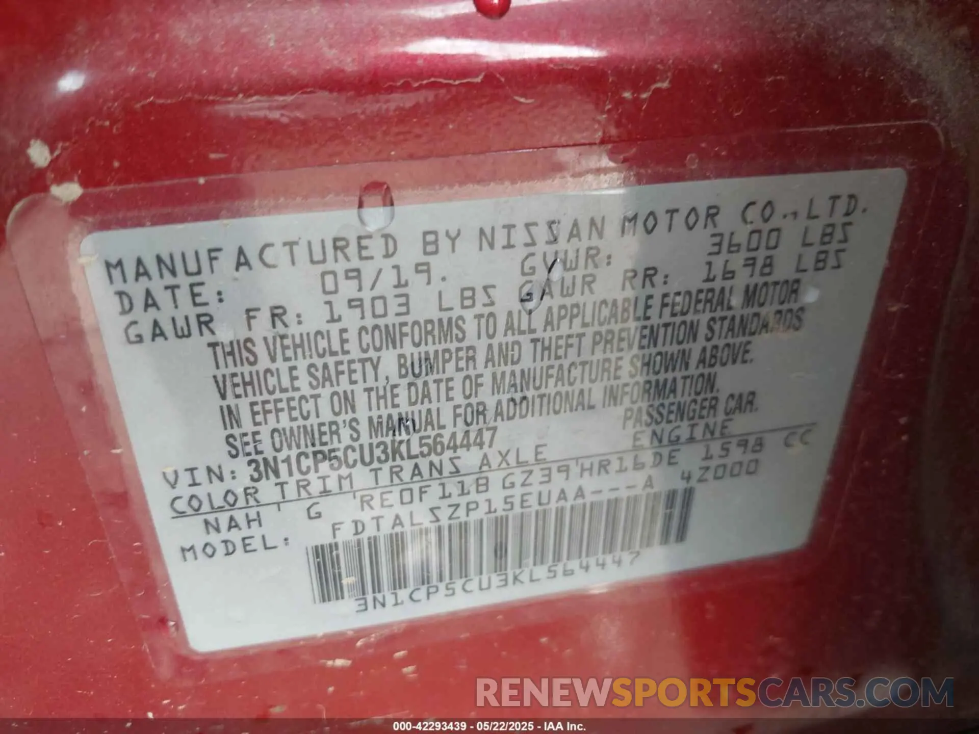 9 Фотография поврежденного автомобиля 3N1CP5CU3KL564447 NISSAN KICKS 2019