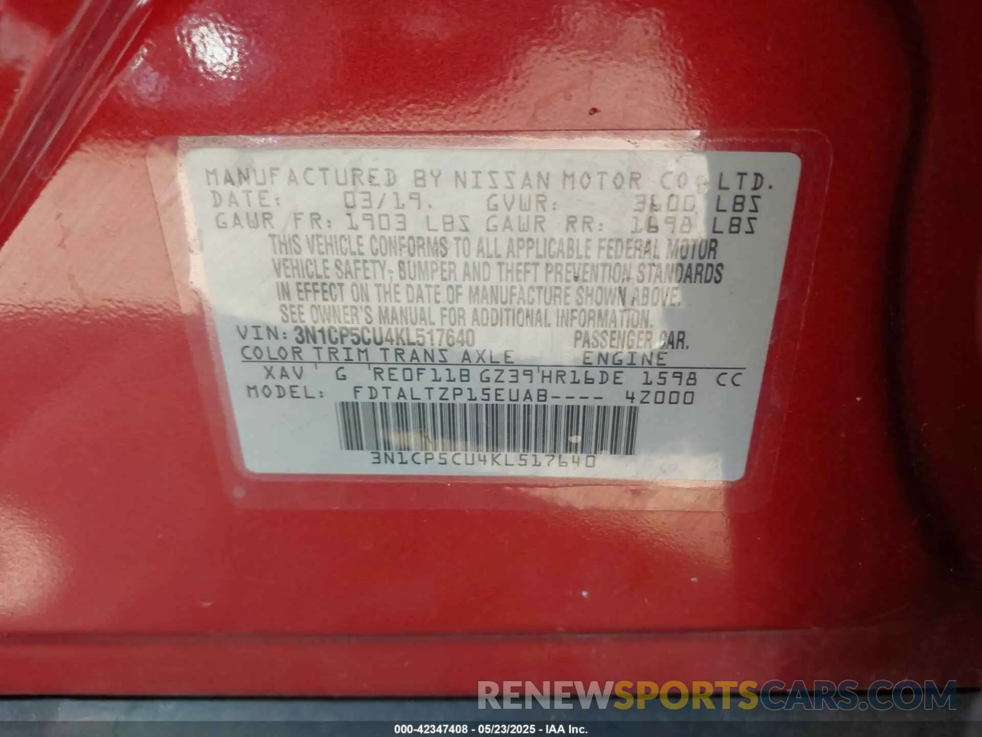 9 Фотография поврежденного автомобиля 3N1CP5CU4KL517640 NISSAN KICKS 2019