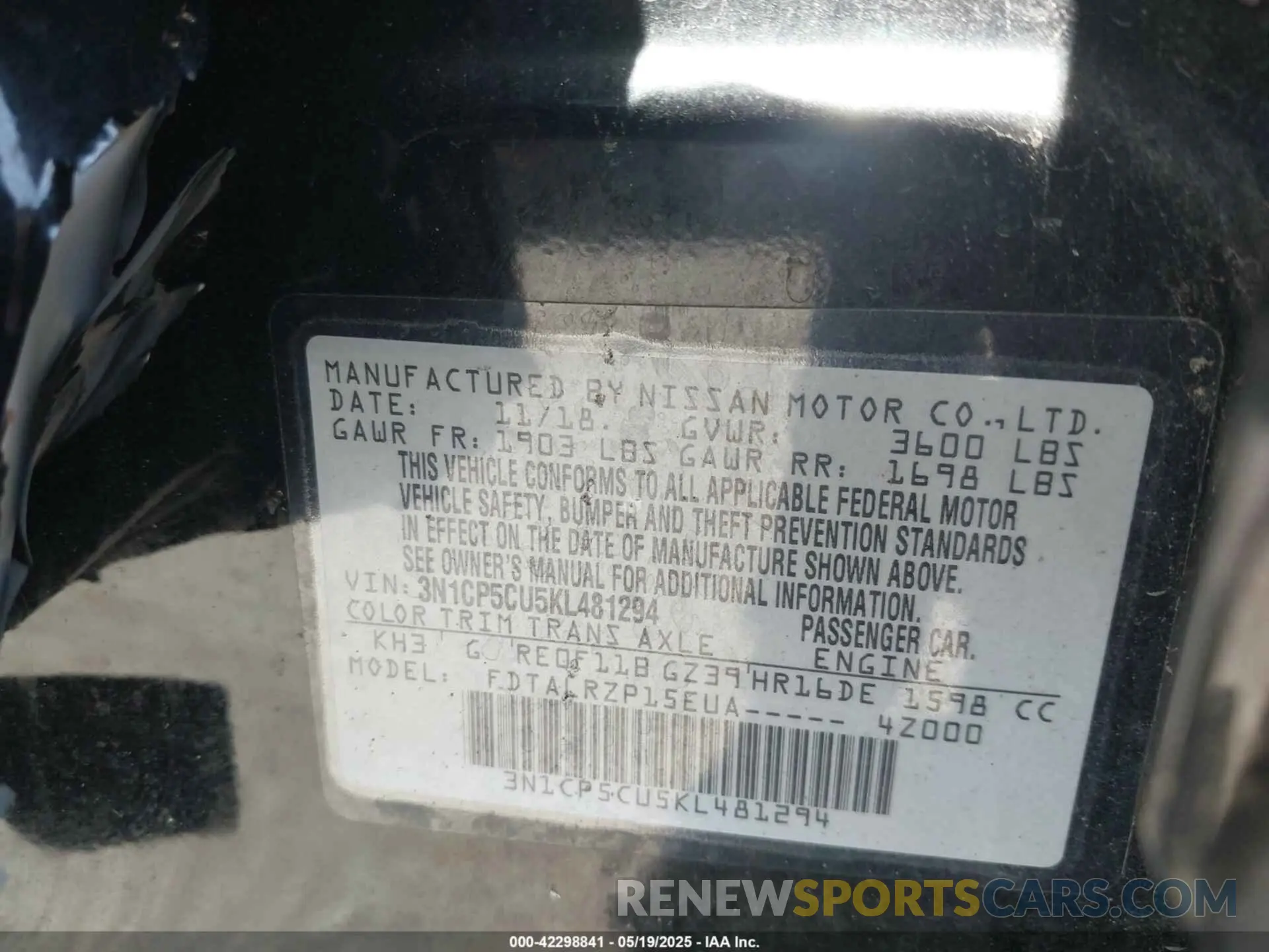 9 Фотография поврежденного автомобиля 3N1CP5CU5KL481294 NISSAN KICKS 2019