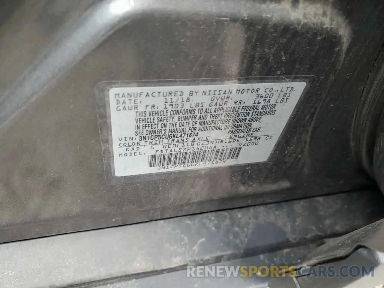 13 Фотография поврежденного автомобиля 3N1CP5CU6KL471874 NISSAN KICKS 2019