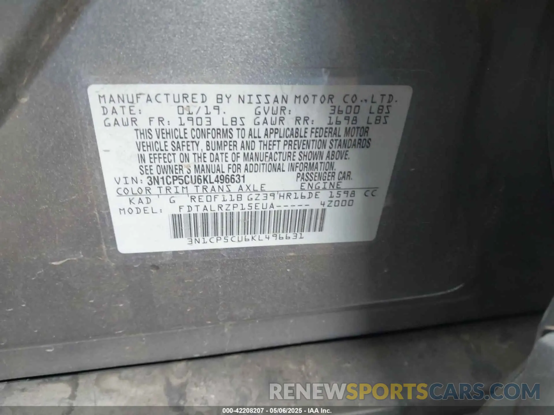 9 Photograph of a damaged car 3N1CP5CU6KL496631 NISSAN KICKS 2019