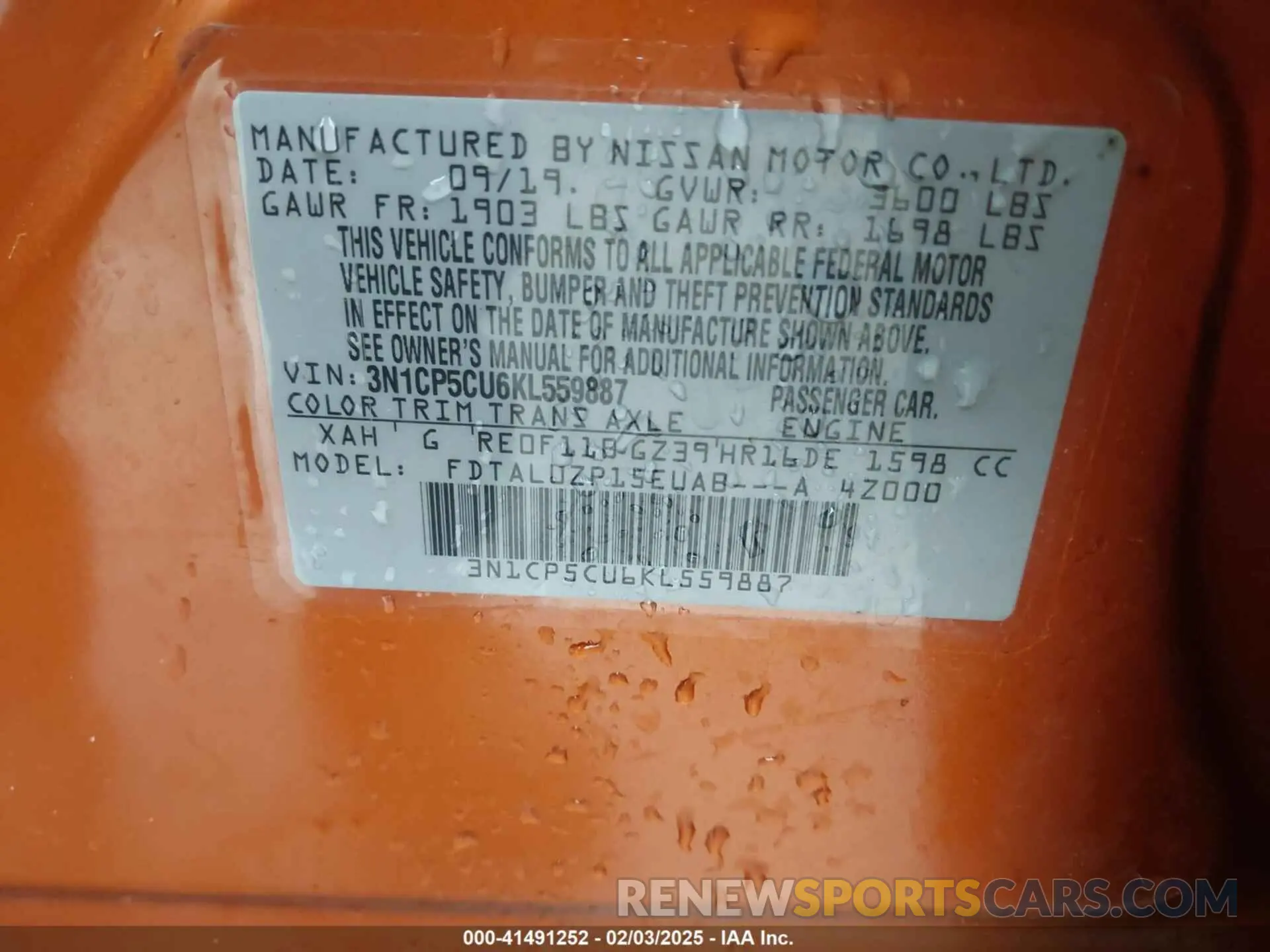 9 Фотография поврежденного автомобиля 3N1CP5CU6KL559887 NISSAN KICKS 2019