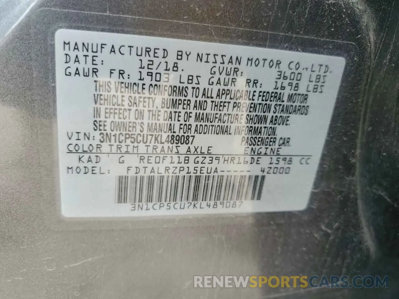 13 Photograph of a damaged car 3N1CP5CU7KL489087 NISSAN KICKS 2019