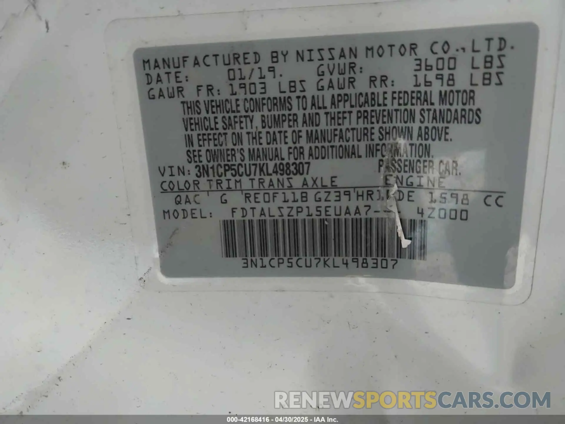 9 Фотография поврежденного автомобиля 3N1CP5CU7KL498307 NISSAN KICKS 2019