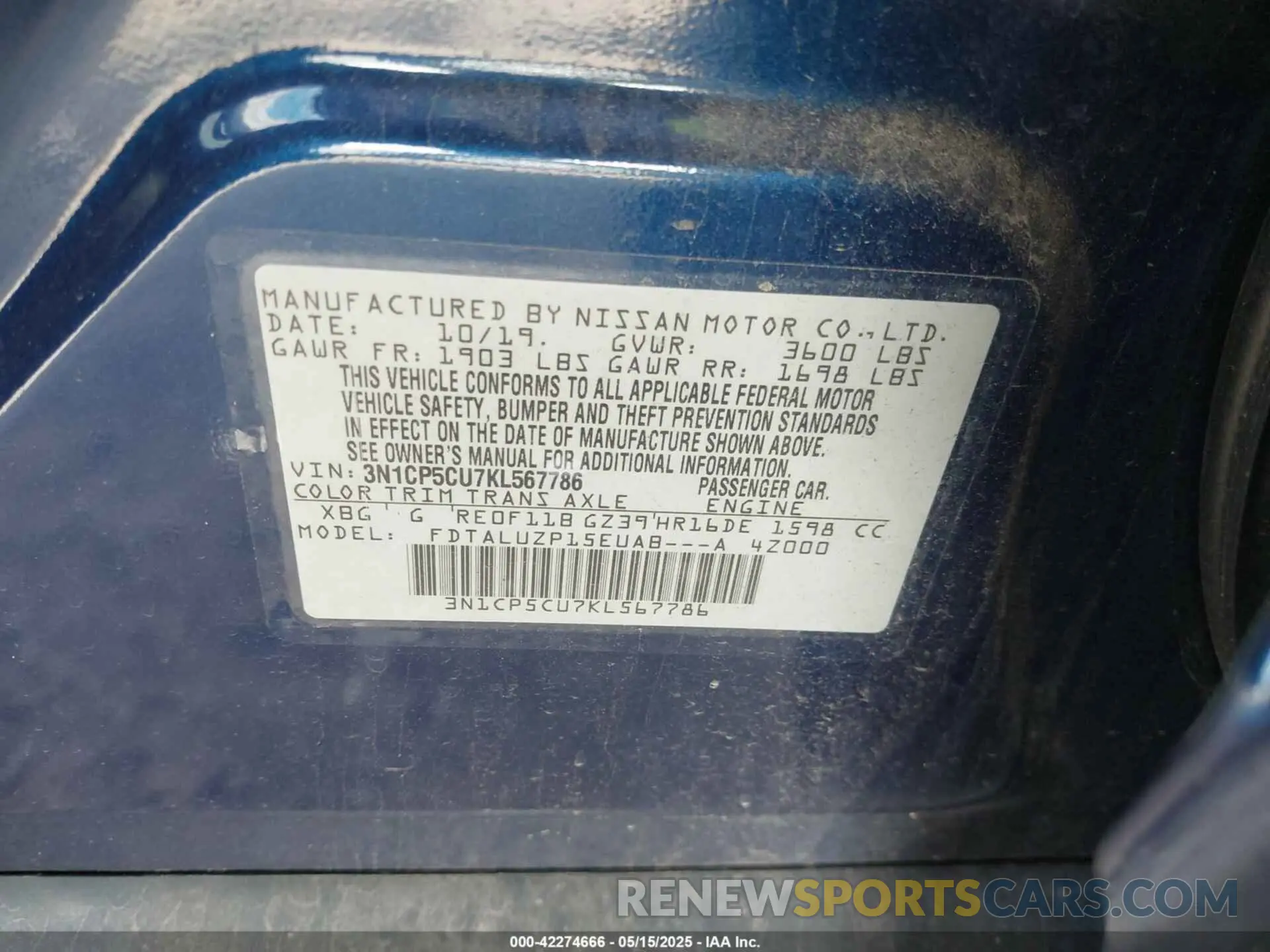 9 Фотография поврежденного автомобиля 3N1CP5CU7KL567786 NISSAN KICKS 2019