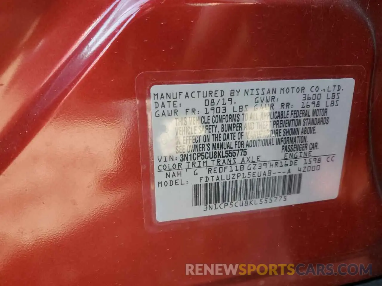 12 Photograph of a damaged car 3N1CP5CU8KL555775 NISSAN KICKS 2019