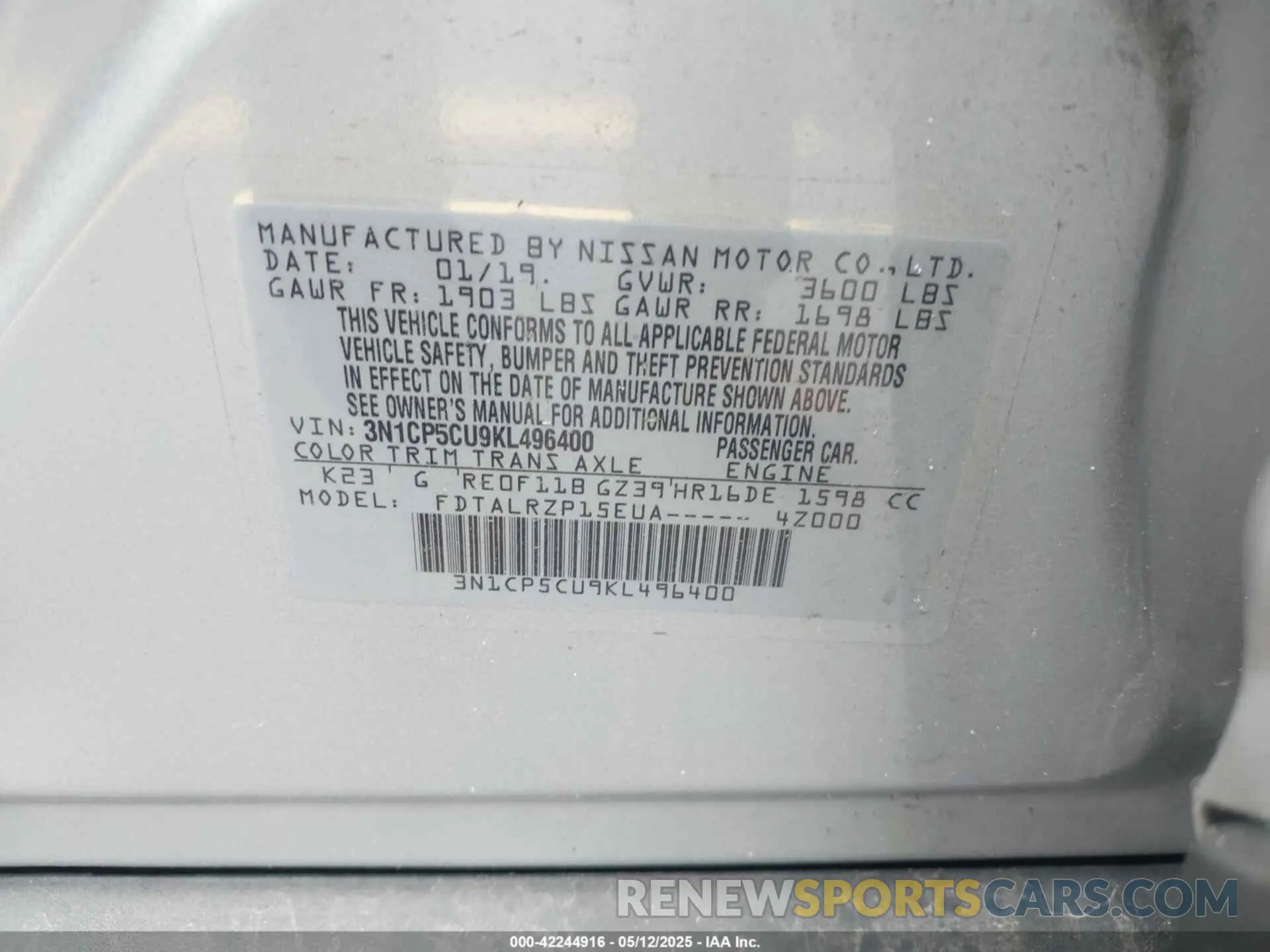 9 Photograph of a damaged car 3N1CP5CU9KL496400 NISSAN KICKS 2019