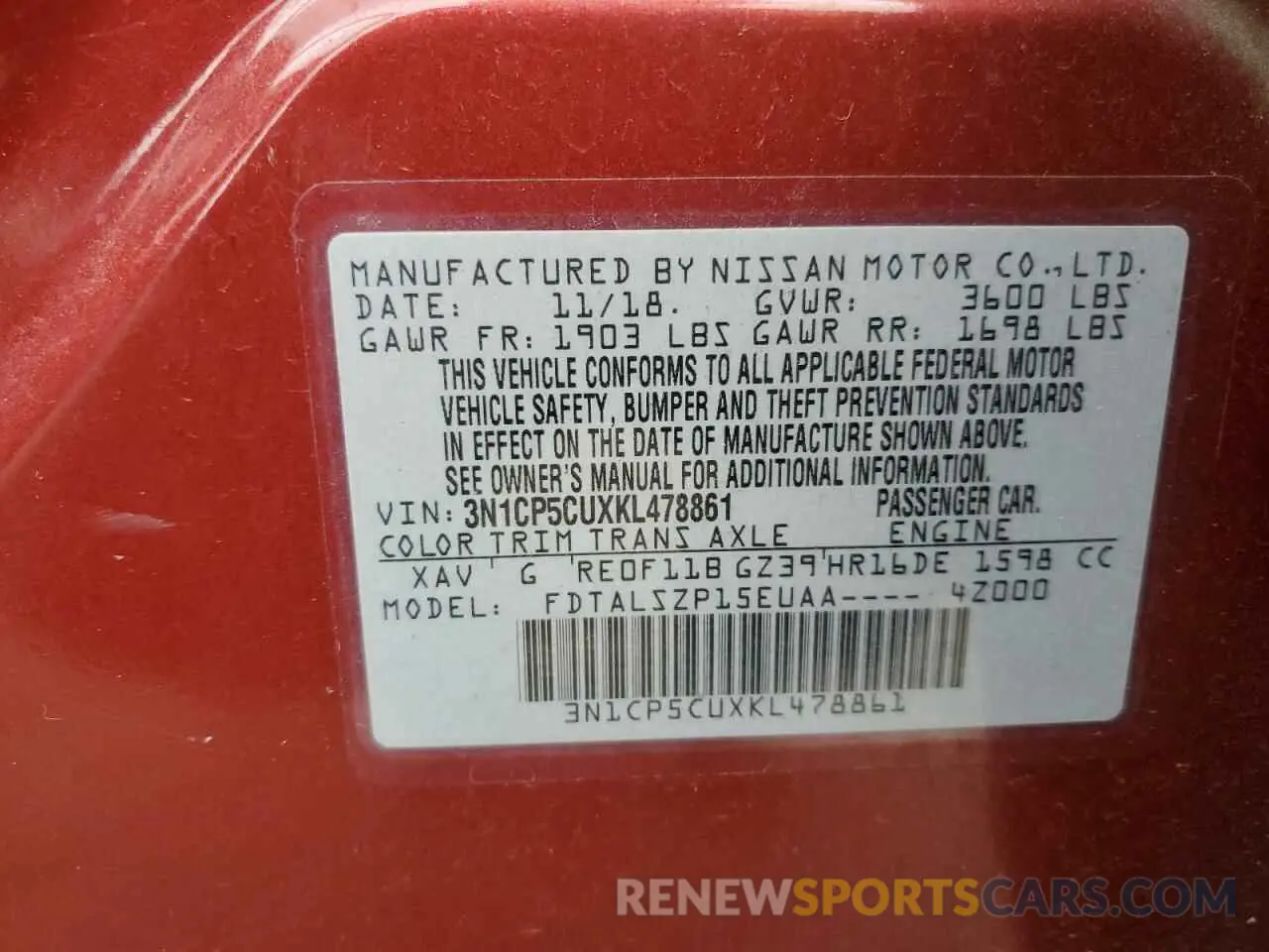 12 Photograph of a damaged car 3N1CP5CUXKL478861 NISSAN KICKS 2019
