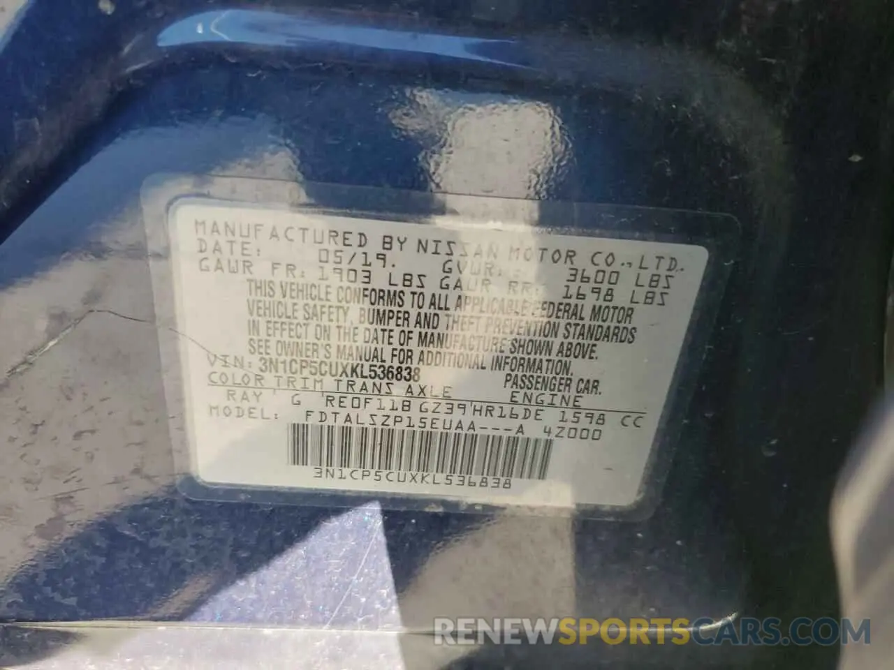 14 Photograph of a damaged car 3N1CP5CUXKL536838 NISSAN KICKS 2019