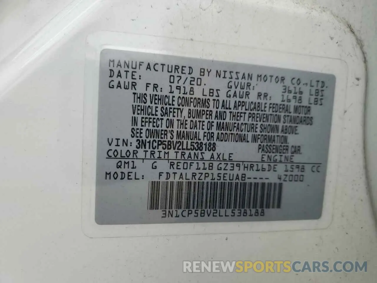 12 Photograph of a damaged car 3N1CP5BV2LL538188 NISSAN KICKS 2020