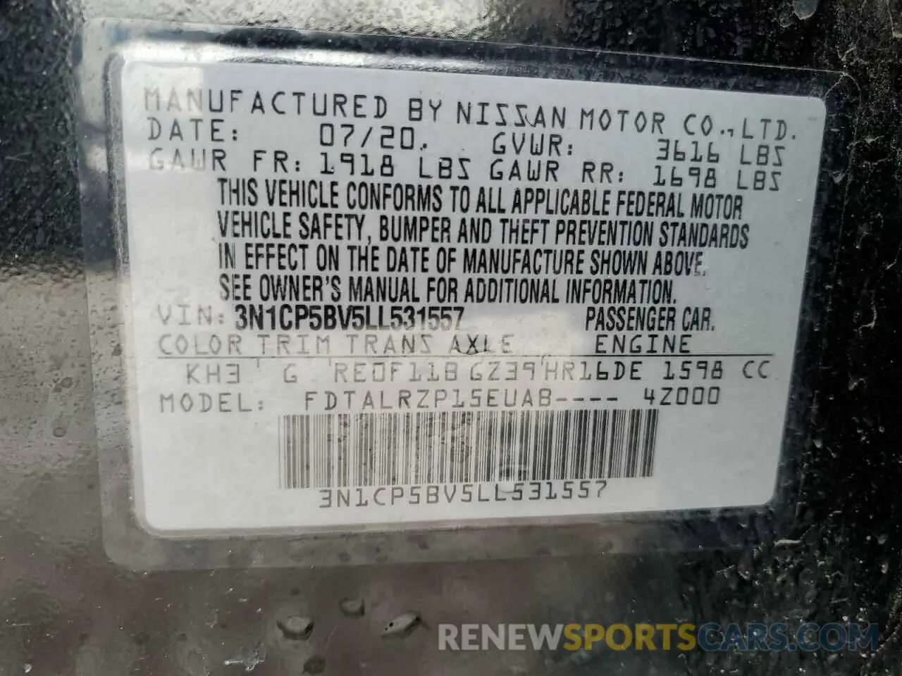 13 Photograph of a damaged car 3N1CP5BV5LL531557 NISSAN KICKS 2020
