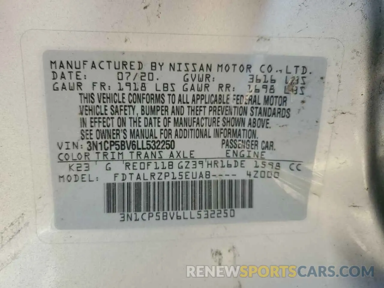 13 Photograph of a damaged car 3N1CP5BV6LL532250 NISSAN KICKS 2020