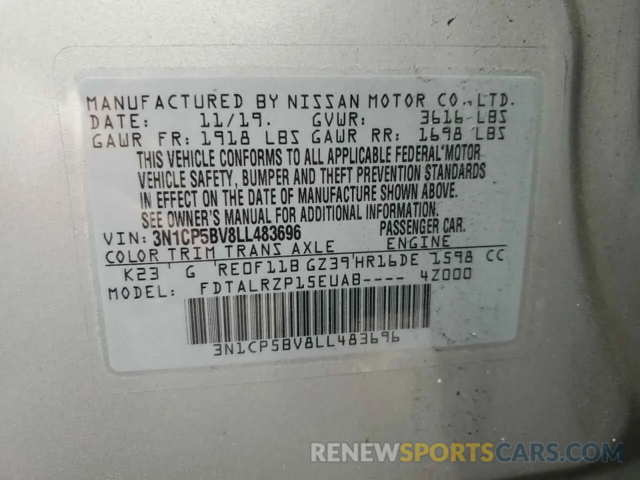 13 Фотография поврежденного автомобиля 3N1CP5BV8LL483696 NISSAN KICKS 2020