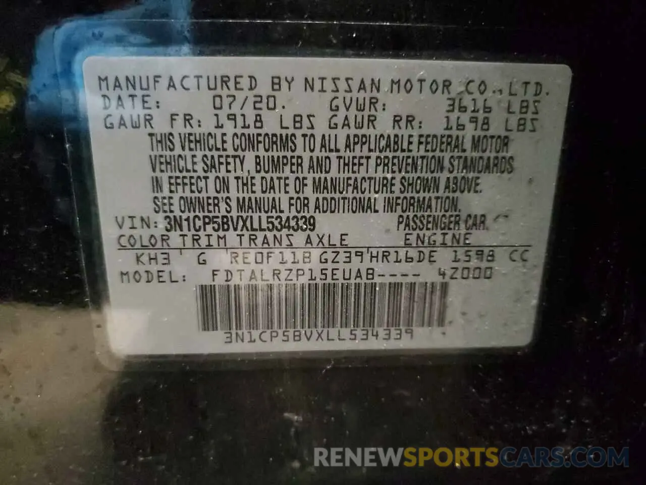 12 Фотография поврежденного автомобиля 3N1CP5BVXLL534339 NISSAN KICKS 2020