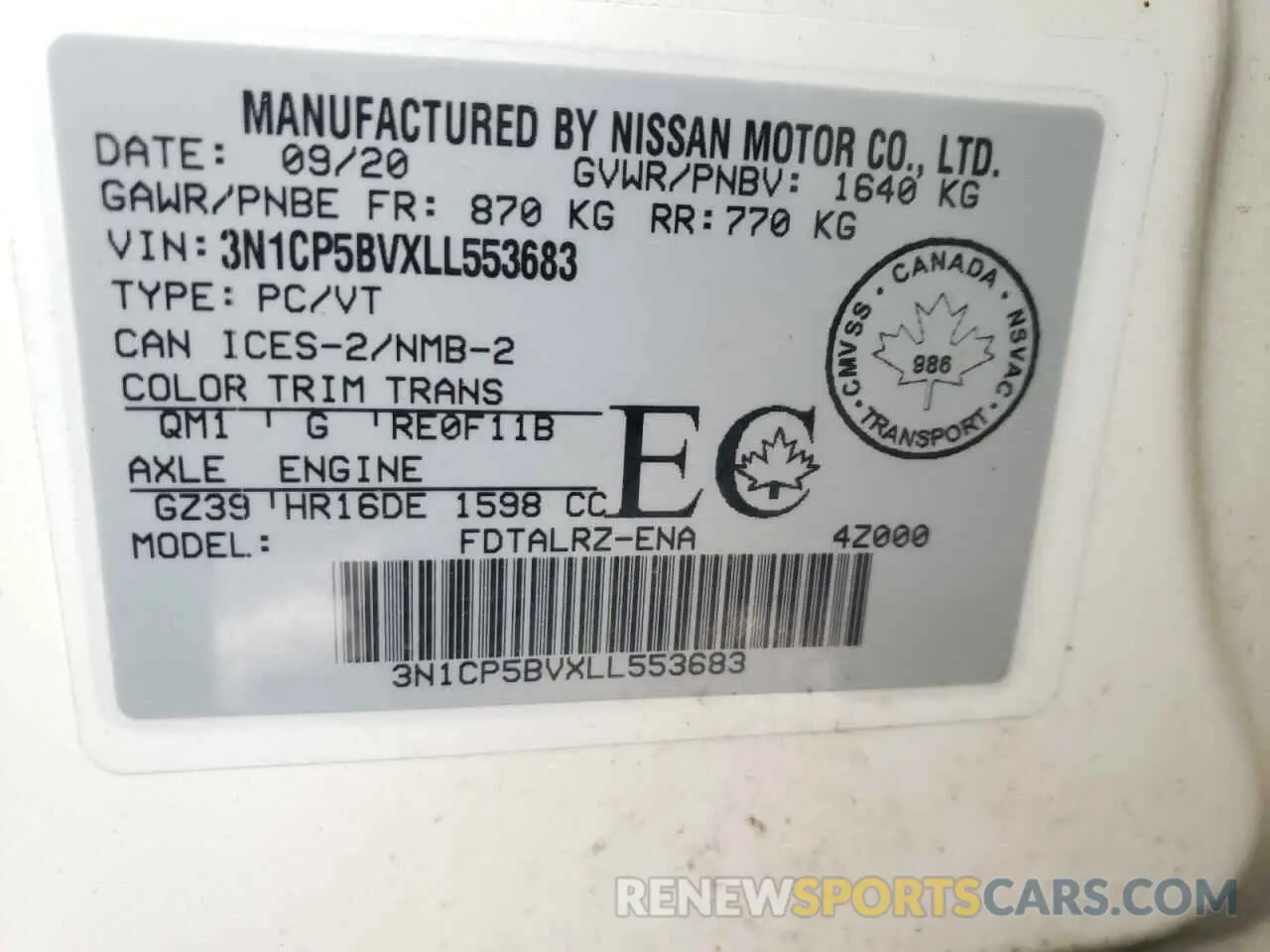 14 Photograph of a damaged car 3N1CP5BVXLL553683 NISSAN KICKS 2020