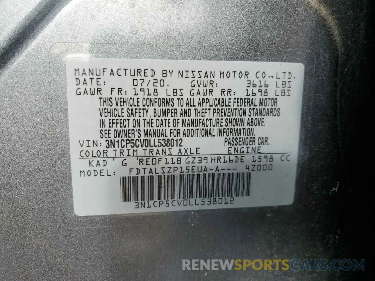 13 Photograph of a damaged car 3N1CP5CV0LL538012 NISSAN KICKS 2020