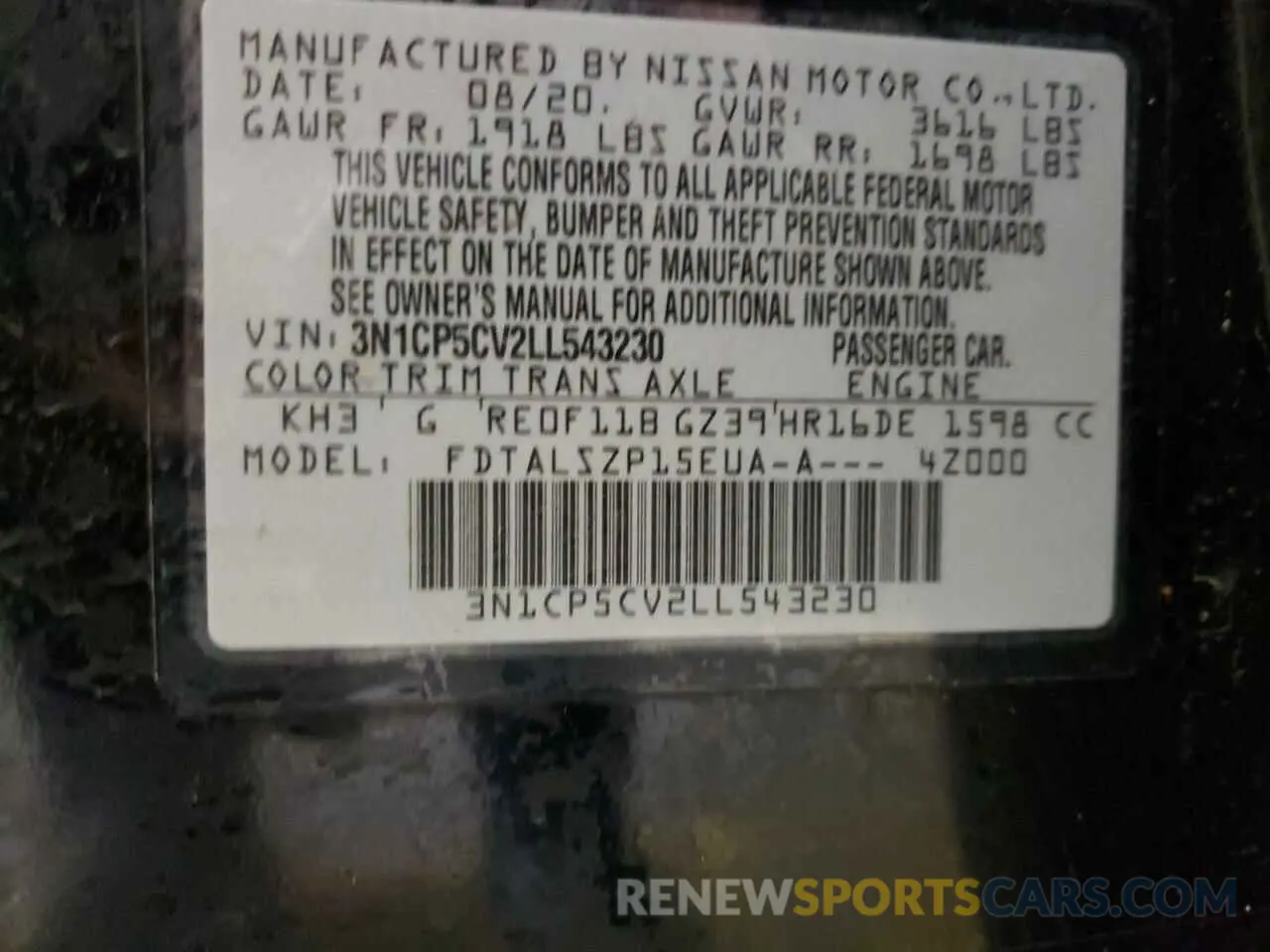 14 Photograph of a damaged car 3N1CP5CV2LL543230 NISSAN KICKS 2020