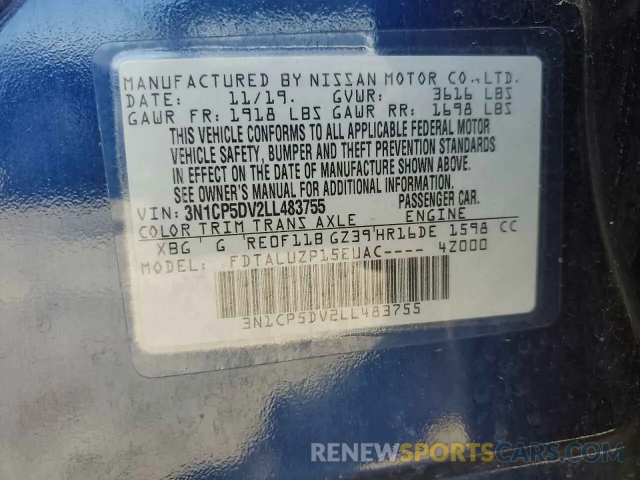 12 Photograph of a damaged car 3N1CP5DV2LL483755 NISSAN KICKS 2020