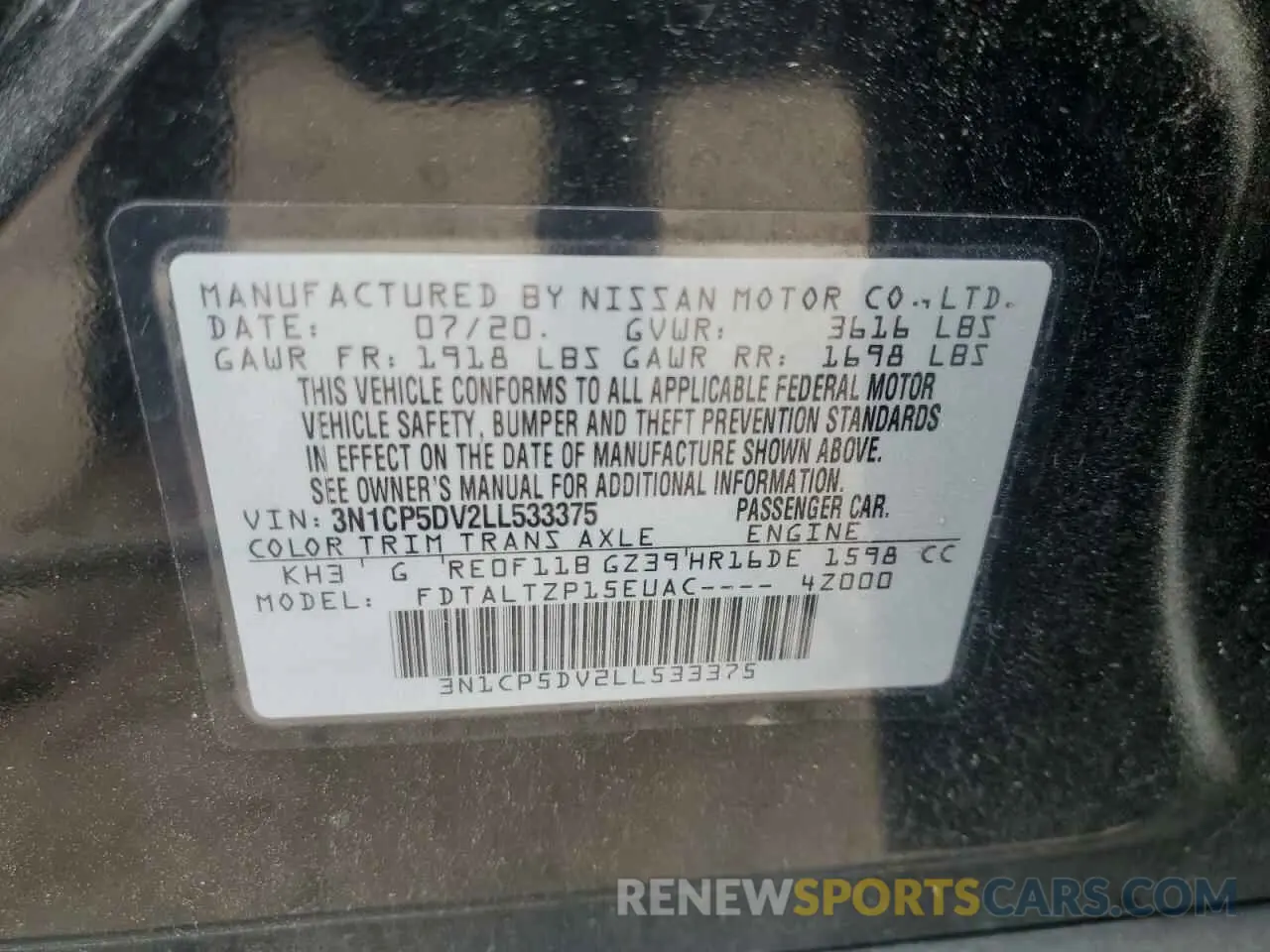 13 Photograph of a damaged car 3N1CP5DV2LL533375 NISSAN KICKS 2020