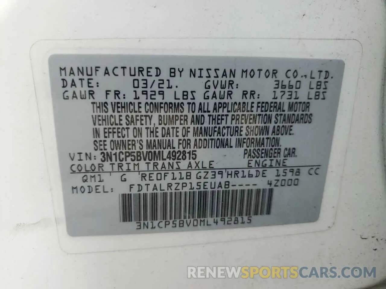 12 Photograph of a damaged car 3N1CP5BV0ML492815 NISSAN KICKS 2021