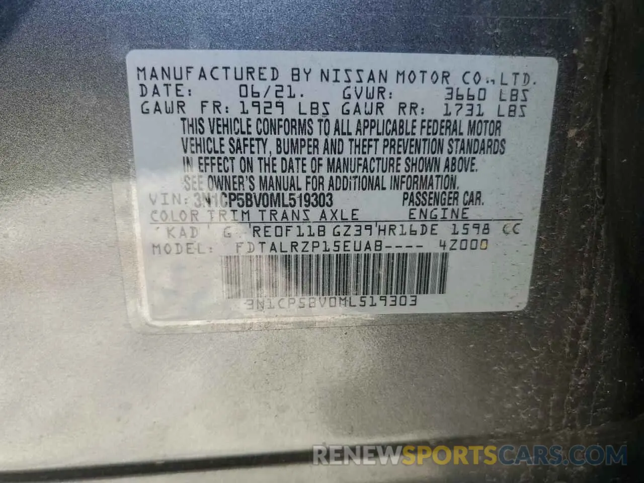 14 Photograph of a damaged car 3N1CP5BV0ML519303 NISSAN KICKS 2021