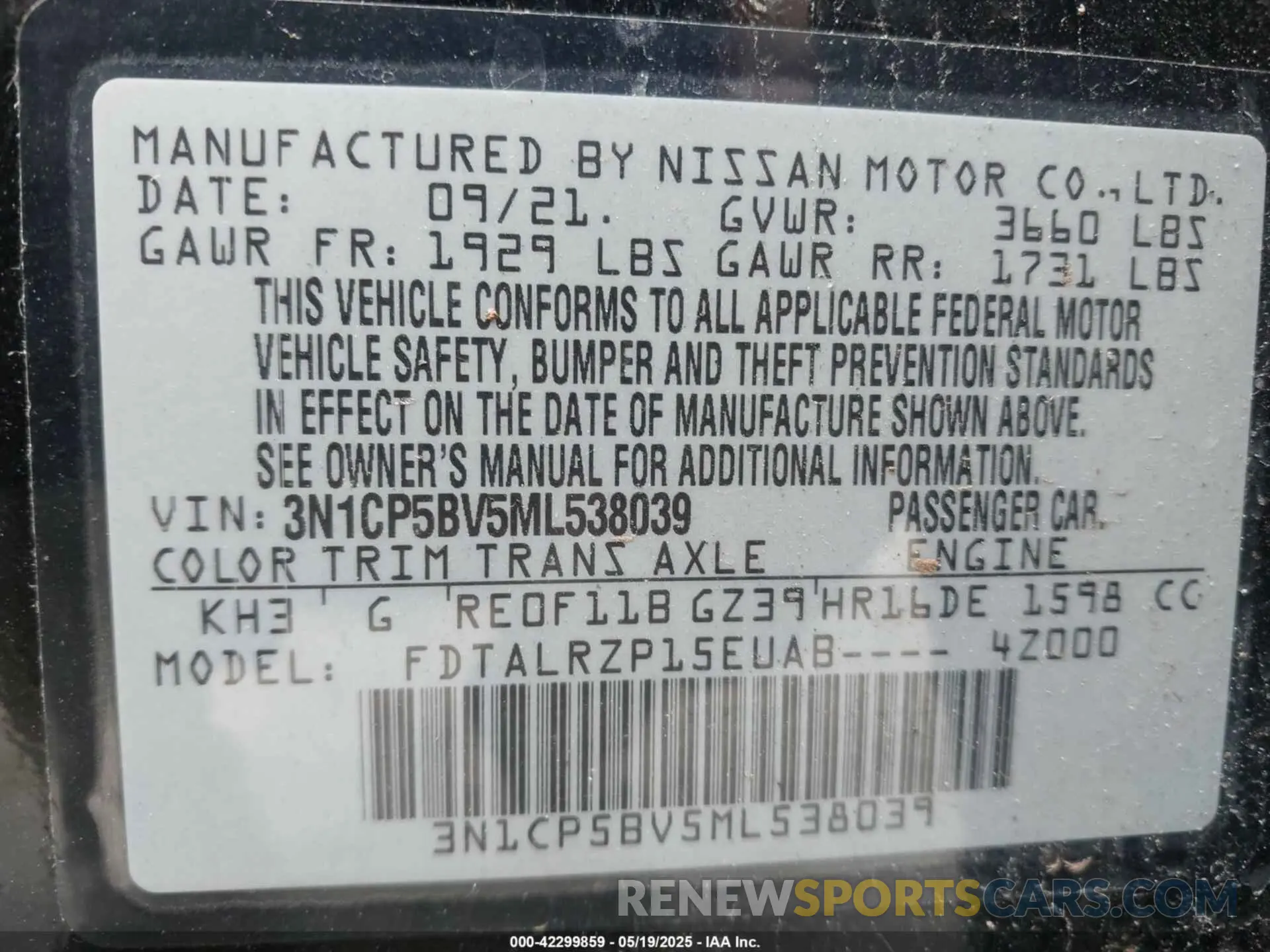 9 Фотография поврежденного автомобиля 3N1CP5BV5ML538039 NISSAN KICKS 2021