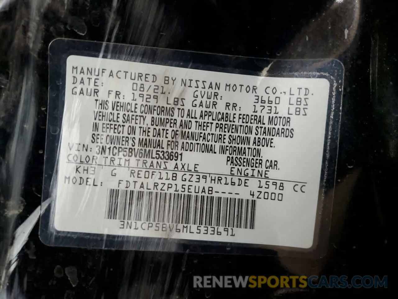 14 Photograph of a damaged car 3N1CP5BV6ML533691 NISSAN KICKS 2021