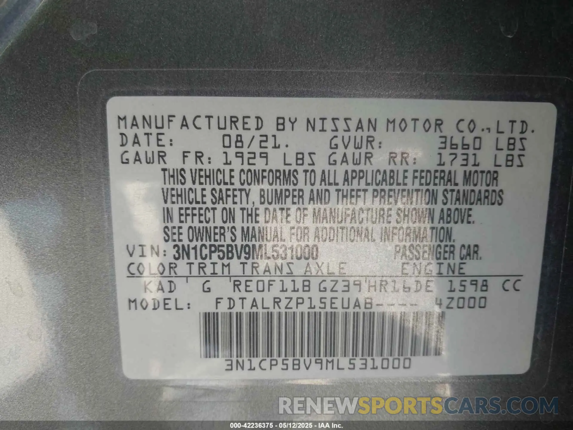 9 Фотография поврежденного автомобиля 3N1CP5BV9ML531000 NISSAN KICKS 2021
