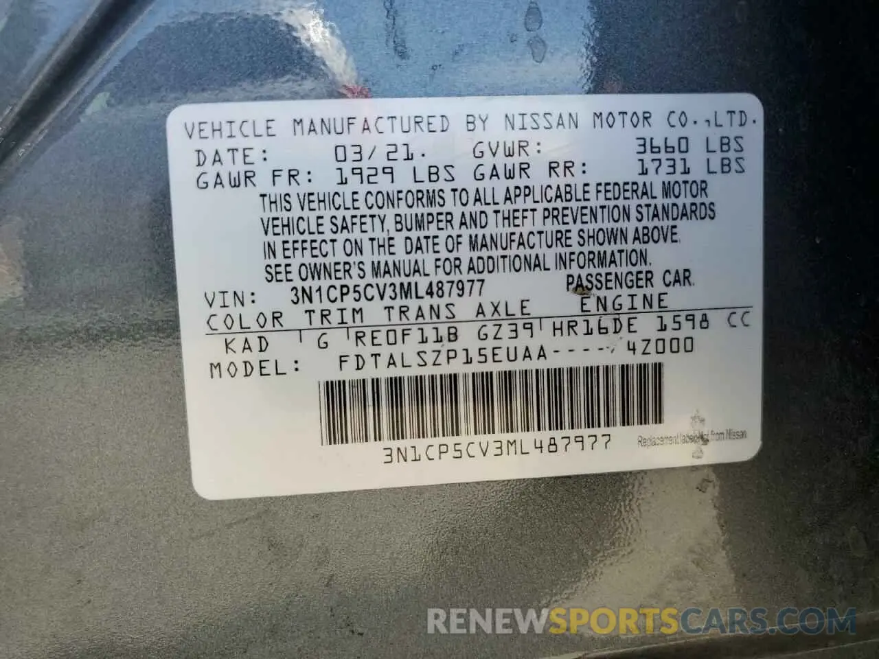 14 Фотография поврежденного автомобиля 3N1CP5CV3ML487977 NISSAN KICKS 2021