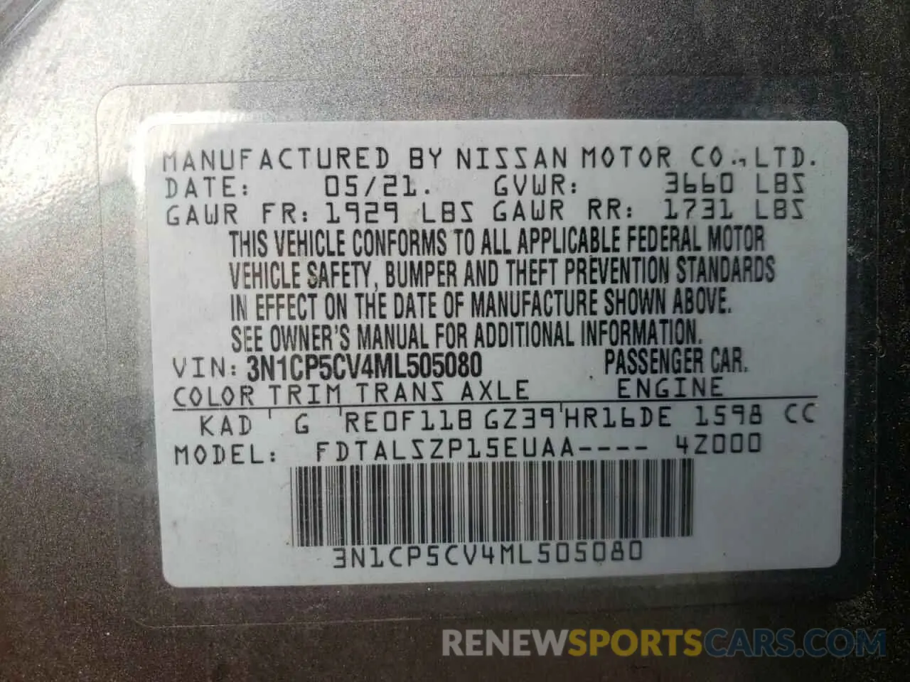13 Photograph of a damaged car 3N1CP5CV4ML505080 NISSAN KICKS 2021