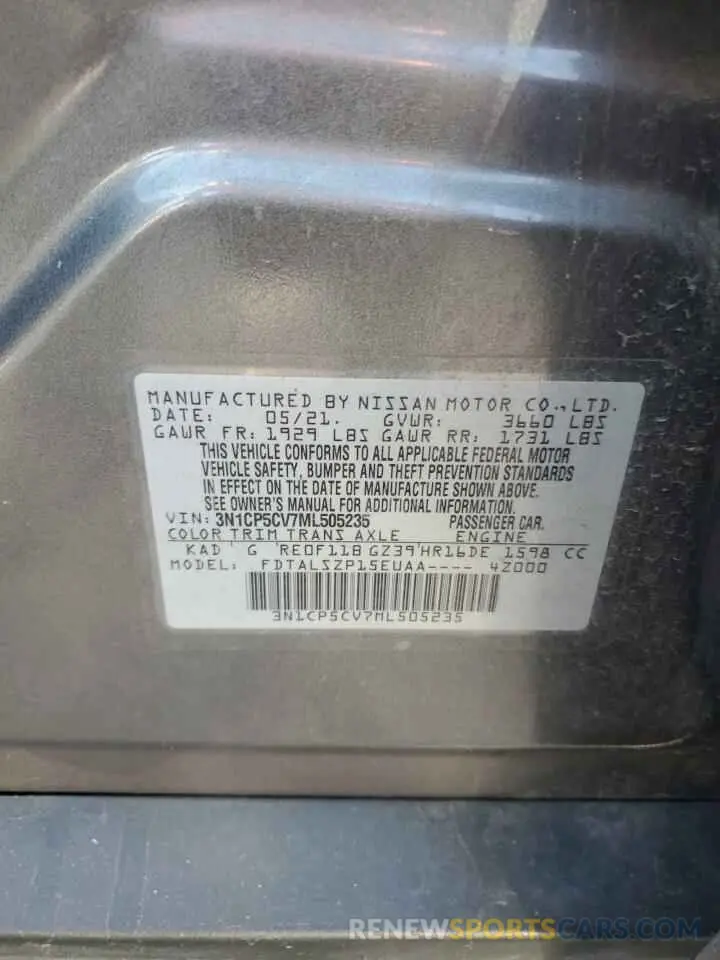 12 Photograph of a damaged car 3N1CP5CV7ML505235 NISSAN KICKS 2021