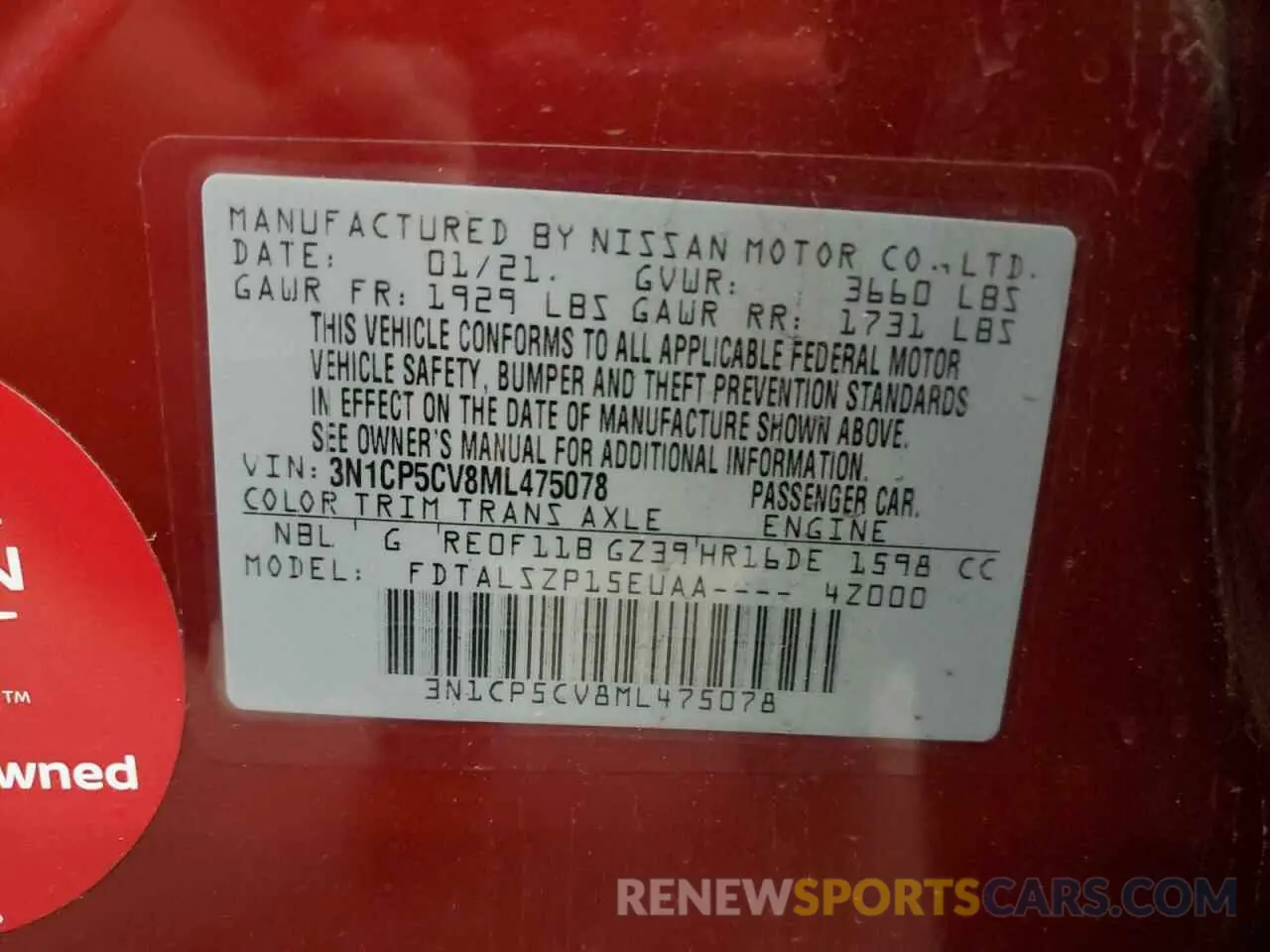 13 Photograph of a damaged car 3N1CP5CV8ML475078 NISSAN KICKS 2021