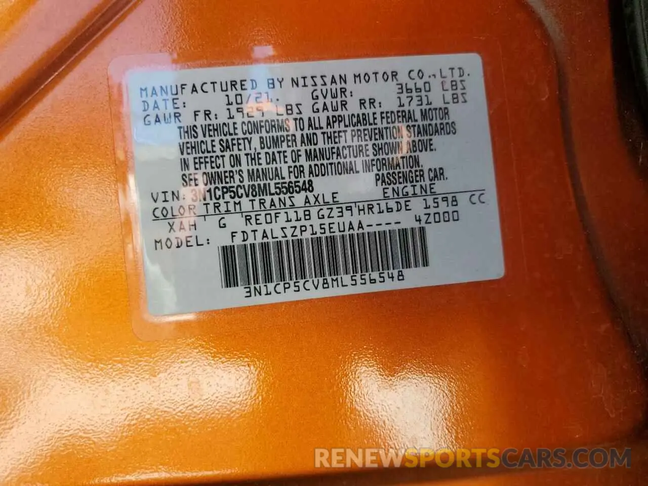 14 Photograph of a damaged car 3N1CP5CV8ML556548 NISSAN KICKS 2021